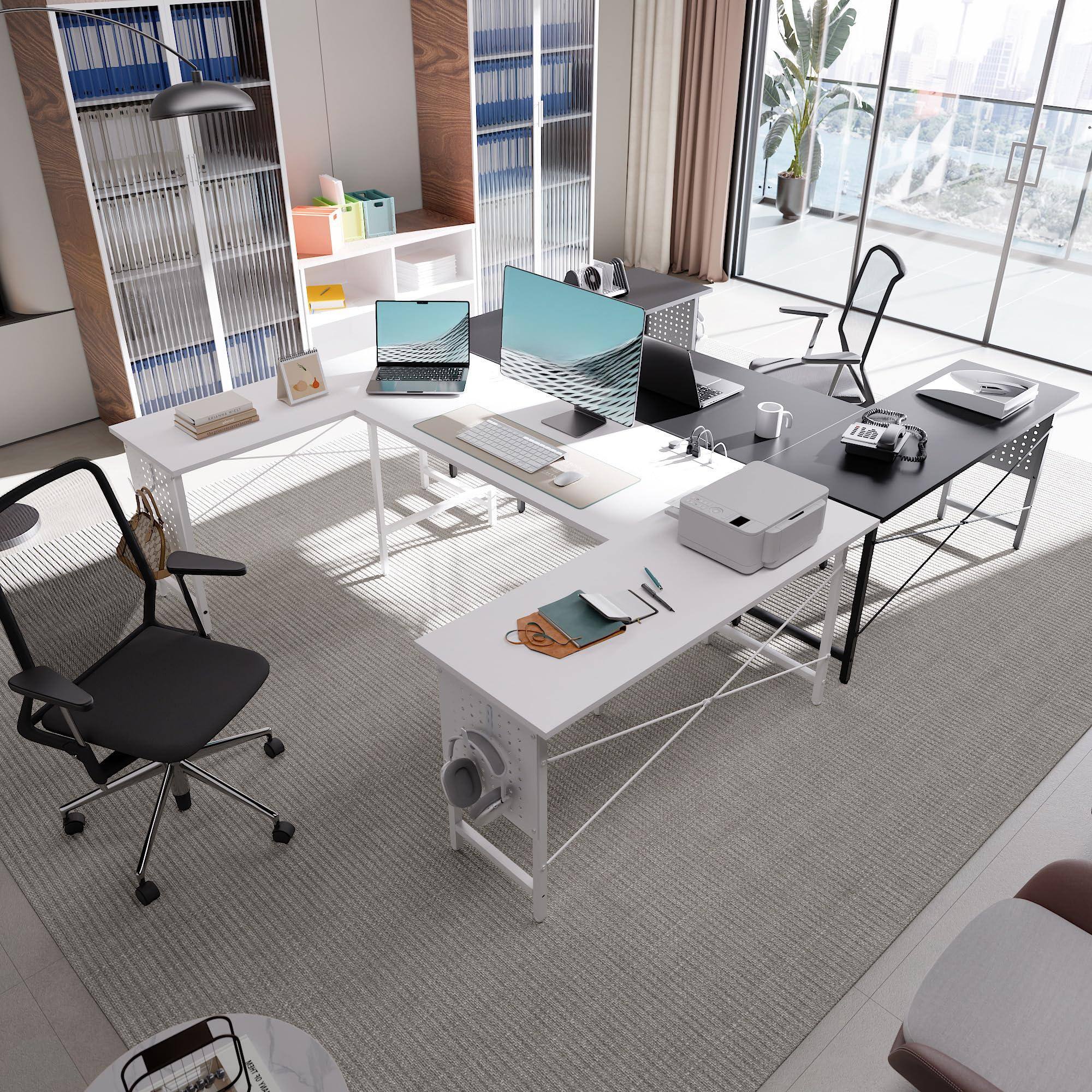 Alt View 5. Hirose Alice - Pamray nch Large Computer Desk with Power Outlets,U Shaped Corner Desk for Home Office Work and Gaming - Grey 71 inch.