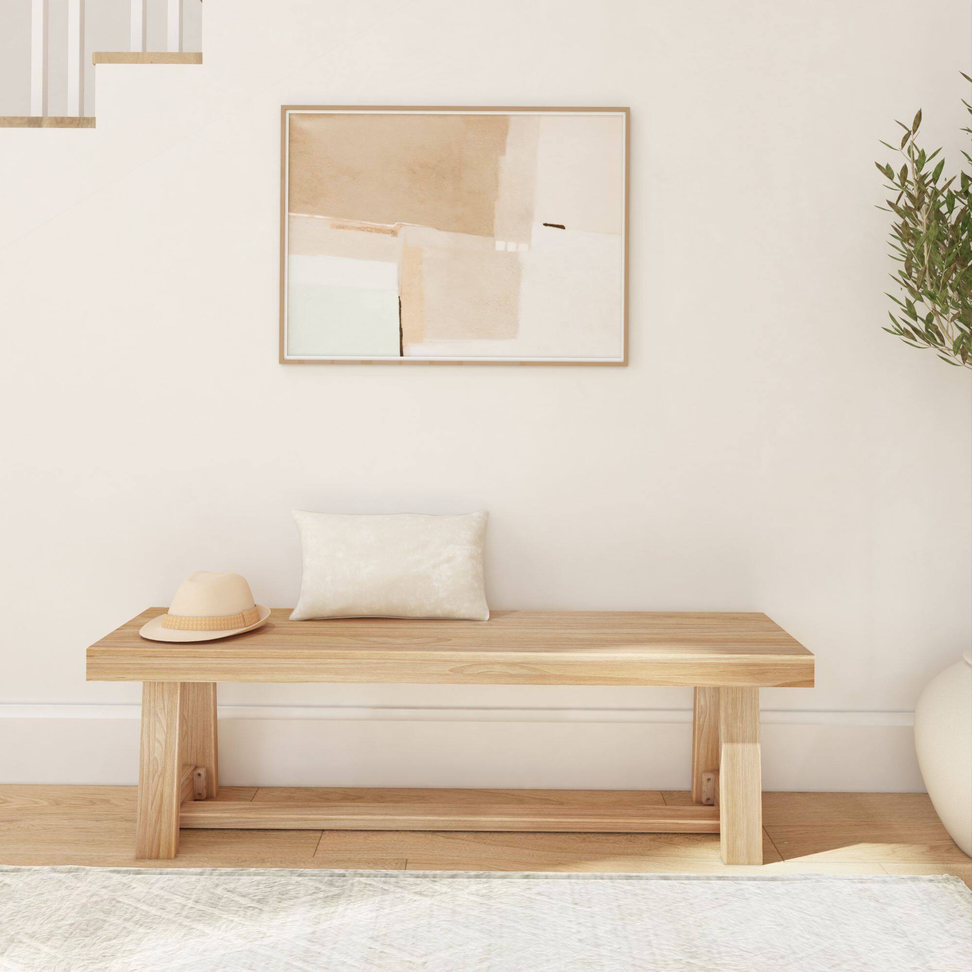 Alt View 4. Plank+Beam - Classic Dining Room Bench (60in / 1520mm), Blonde Wirebrush - Blonde Wirebrush.