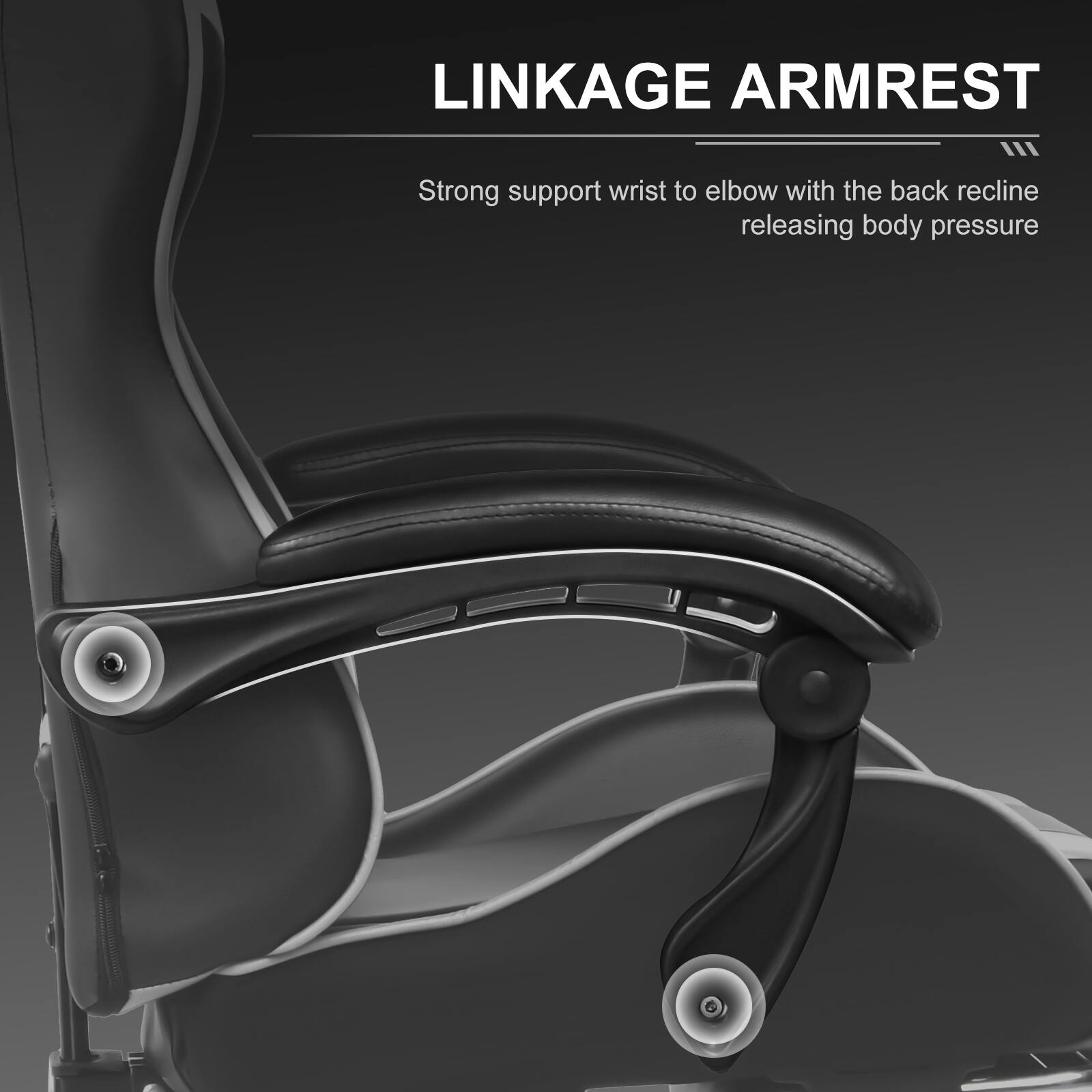 LINKAGE ARMREST

Strong support wrist to elbow with the back recline releasing body pressure