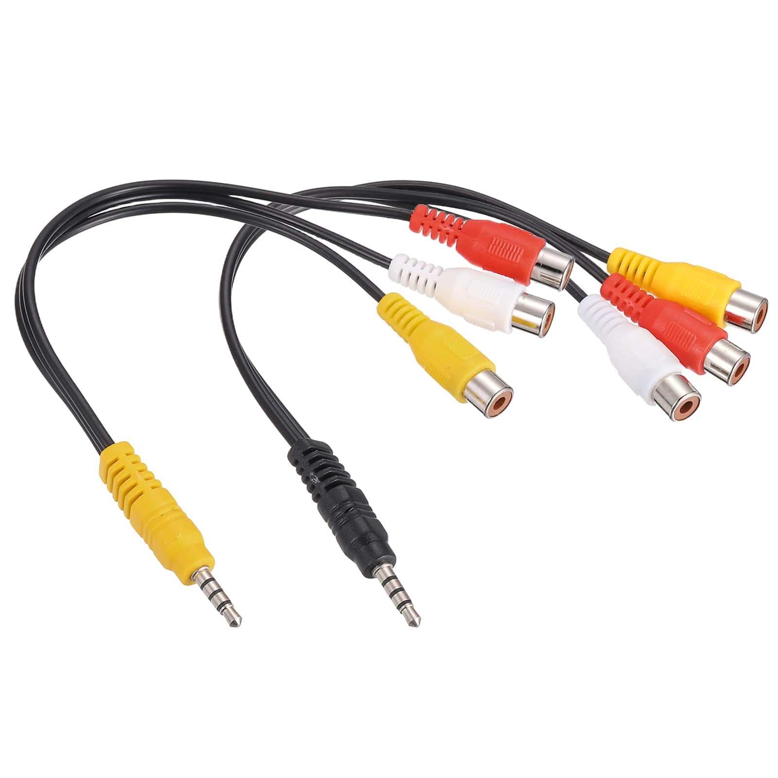 Unique Bargains - 2pcs 2TRRS3.5mm Male to Gold 3RCA Female Cable, 0.23m/9in, 2.5mm PVC Copper Core AUX Cable for TV/Amp/Speaker - Black