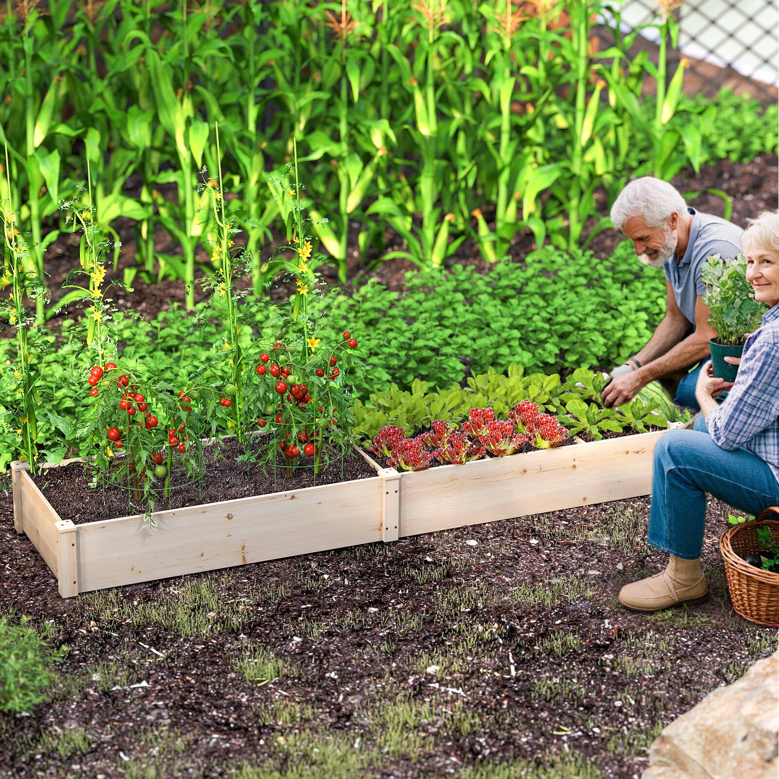 Alt View 7. Costway - Costway Wooden Raised Garden Bed, Elevated Patio Planter with 7 Planting Compartments for Flower - Natural.