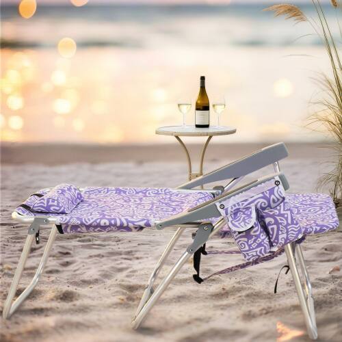 Alt View 10. Winado - Folding Beach Camping Chair with 5-Position, Cooler Bag, Cup Holders, Towel Bar, Lightweight for Outdoor Beach Camping - Purple Tribal Pattern.