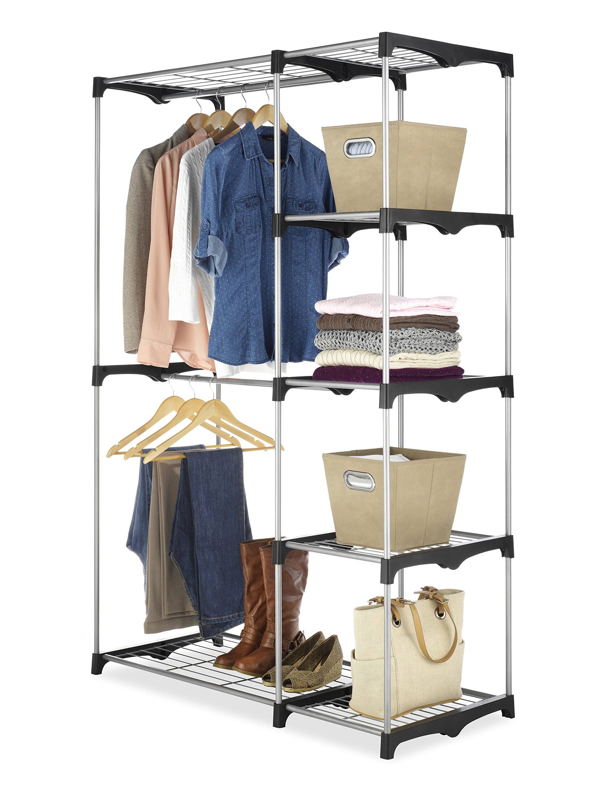 Front. Cedar Assembly - Whitmor Modern Industrial Freestanding Closet Organizer - Silver.