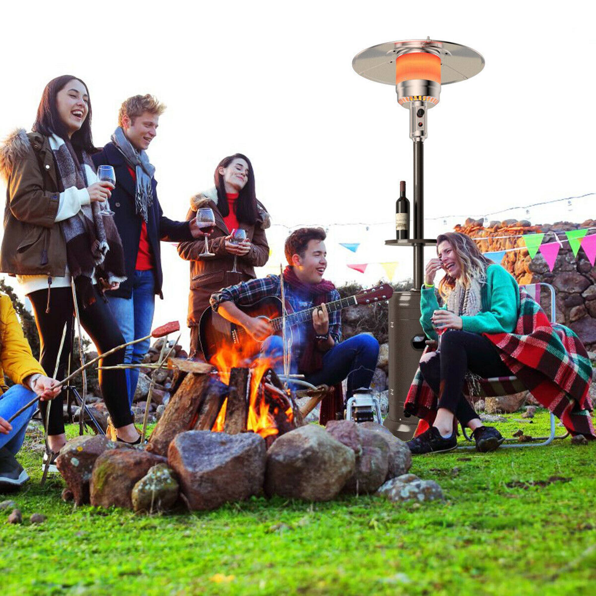 Alt View 2. Gymax - Gymax Patio Propane Heater 48,000 BTU 87 inches Tall W/ Table & Cover Bronze - Bronze.