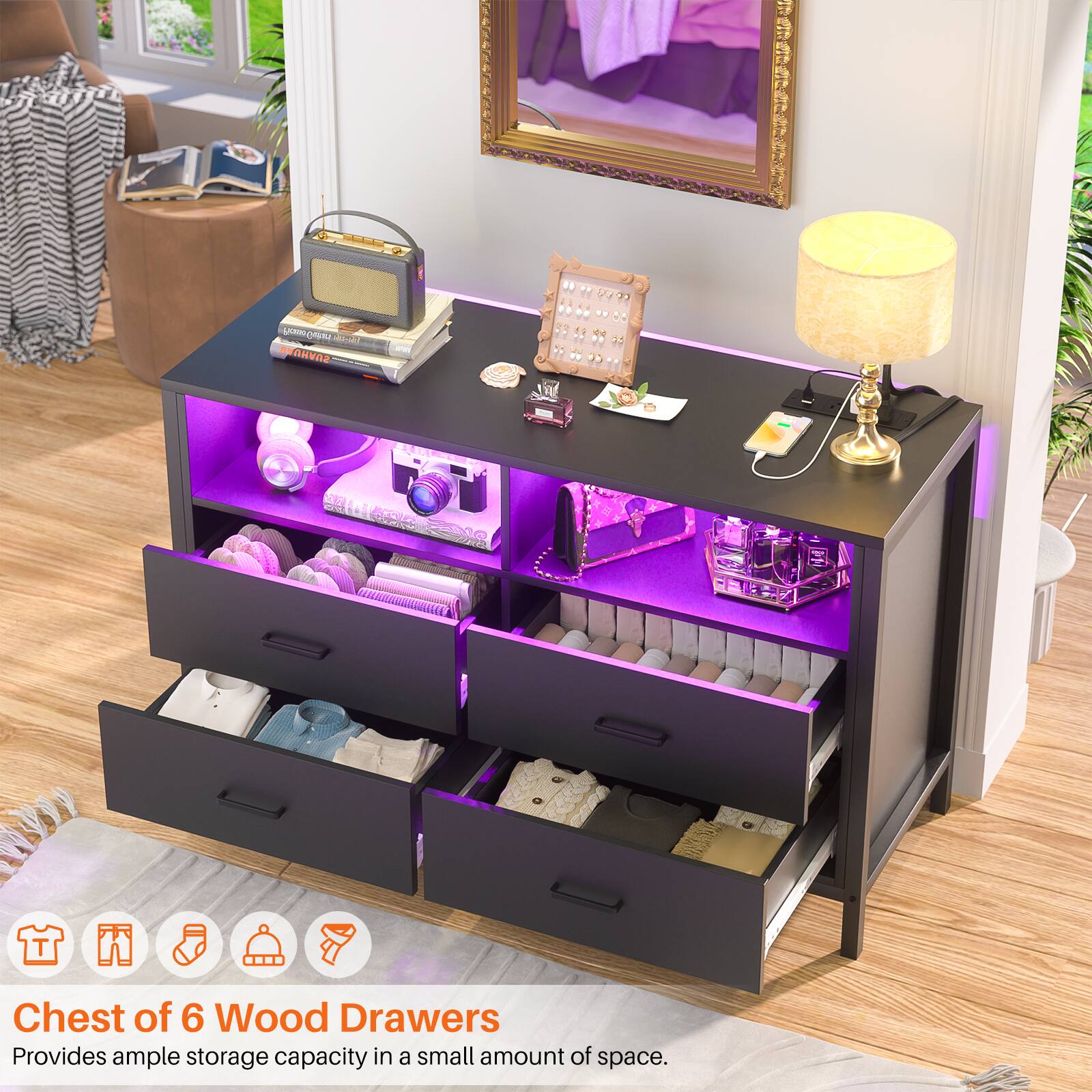 Chest of 6 Wood Drawers  
Provides ample storage capacity in a small amount of space.