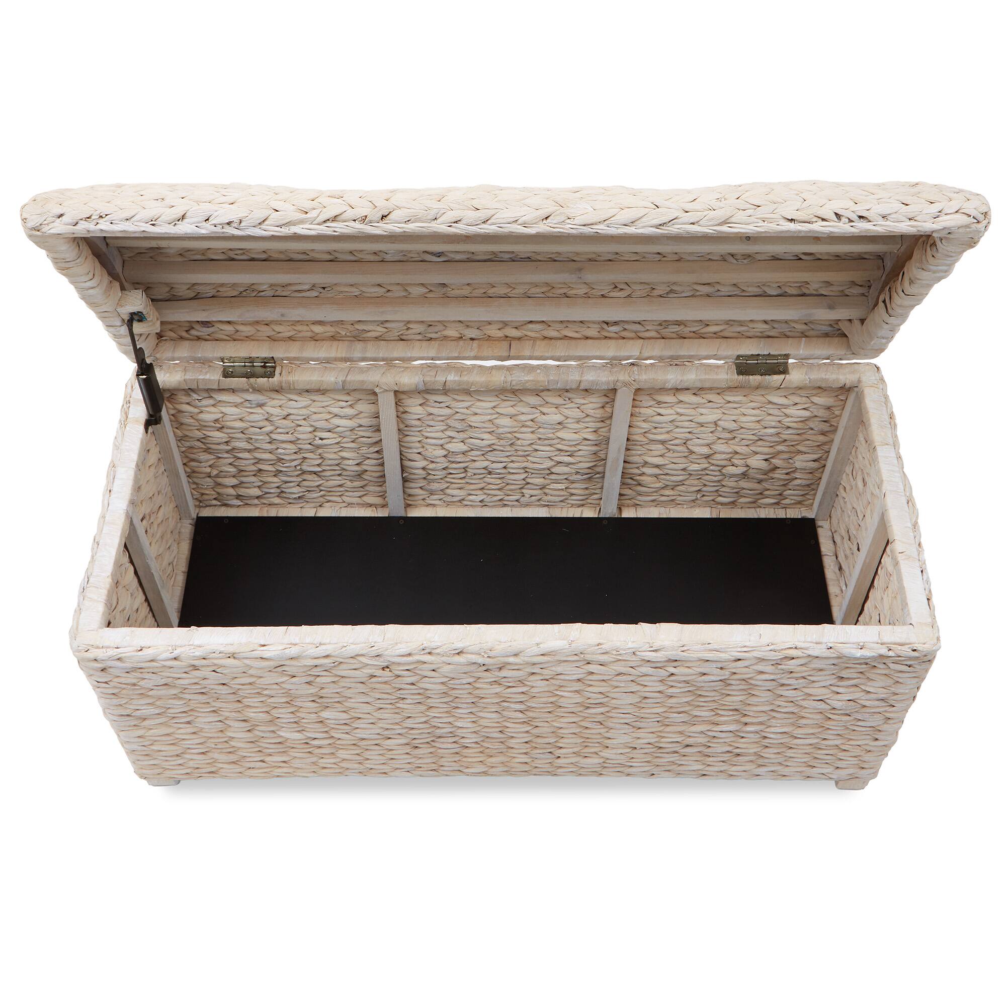 Alt View 4. Casafield - 36-in Storage Trunk Chest w Curved Lid - Safety Hinge - Water Hyacinth - Whitewash.