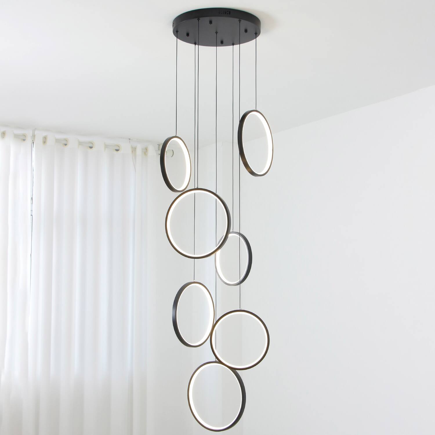 Alt View 1. Umeiluce - Dimmable LED Geometric Chandelier Hanging Pendant for Staircase Stairs - Matte Black.