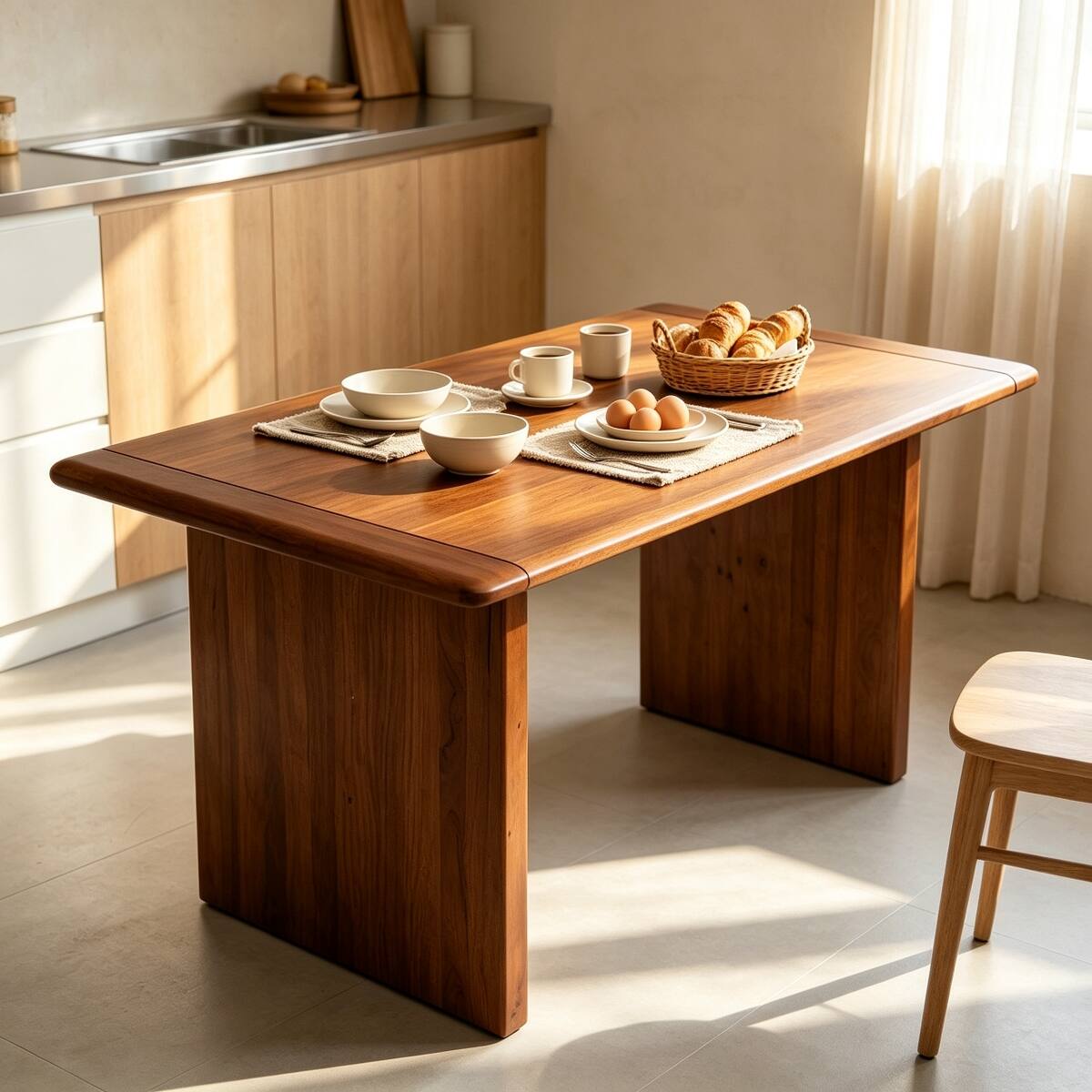 Alt View 9. Loheer - Loheer Solid Wood Dining Table, Walnut Rectangular Farmhouse Table for Four to Six People - Walnut.