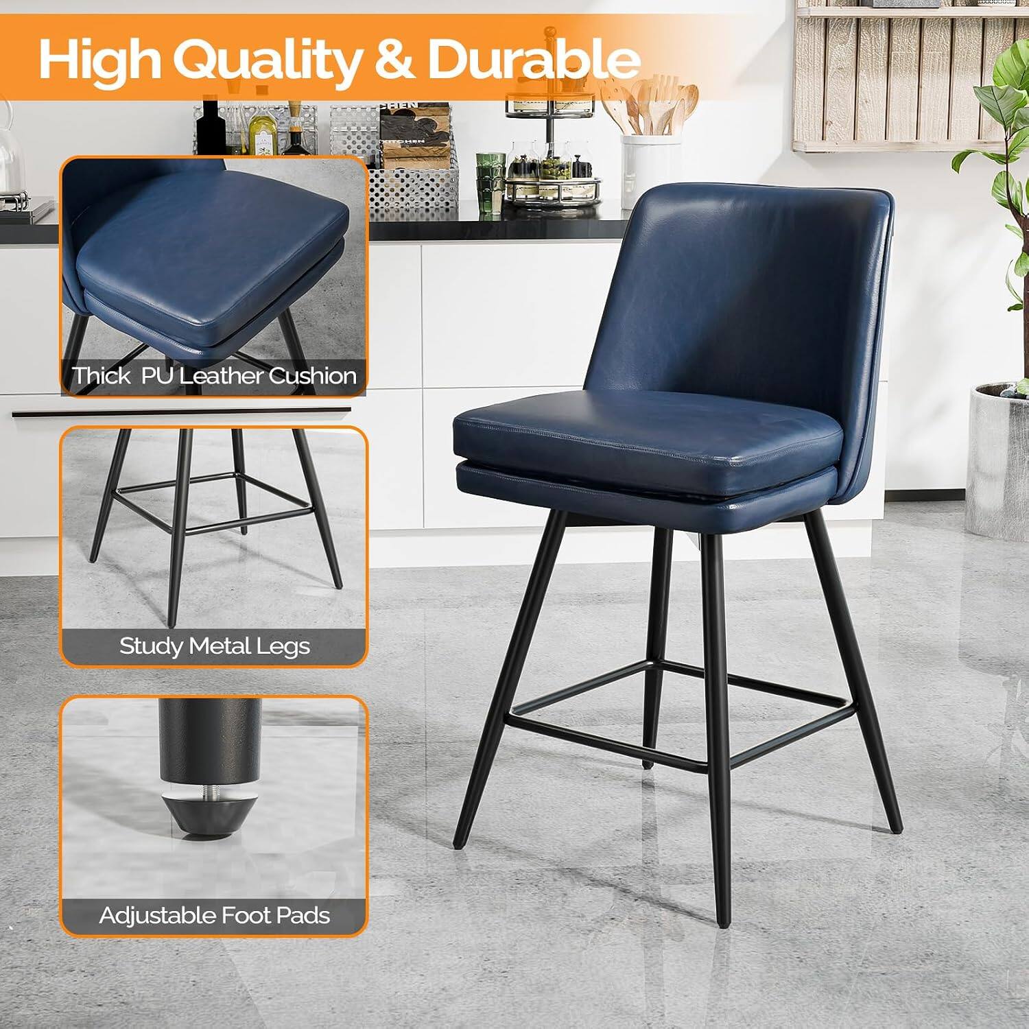 High Quality & Durable

- Thick PU Leather Cushion
- Study Metal Legs
- Adjustable Foot Pads