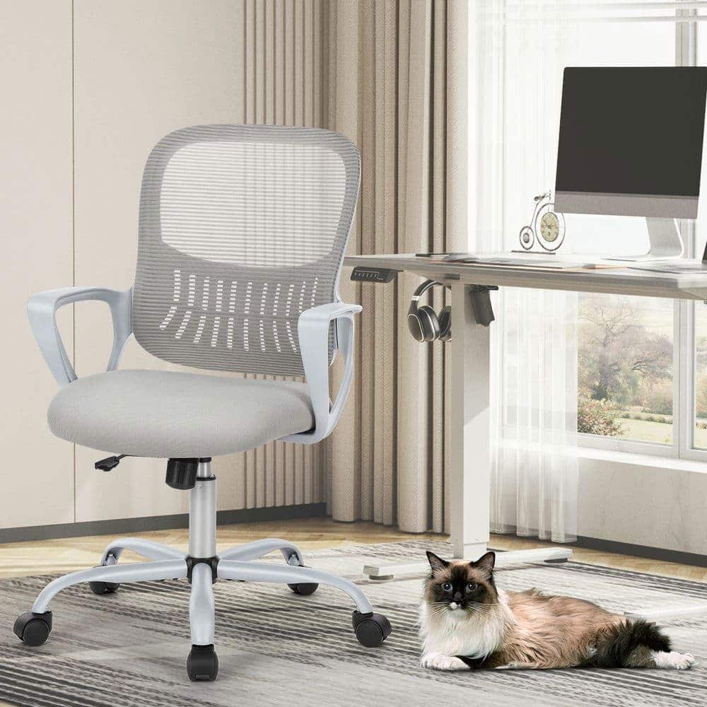 Front. Kadyn - 41.5" Tall Office Chair for Standing Desk - Adjustable Counter Height Chair with Foot Ring for Home Office - Gray.