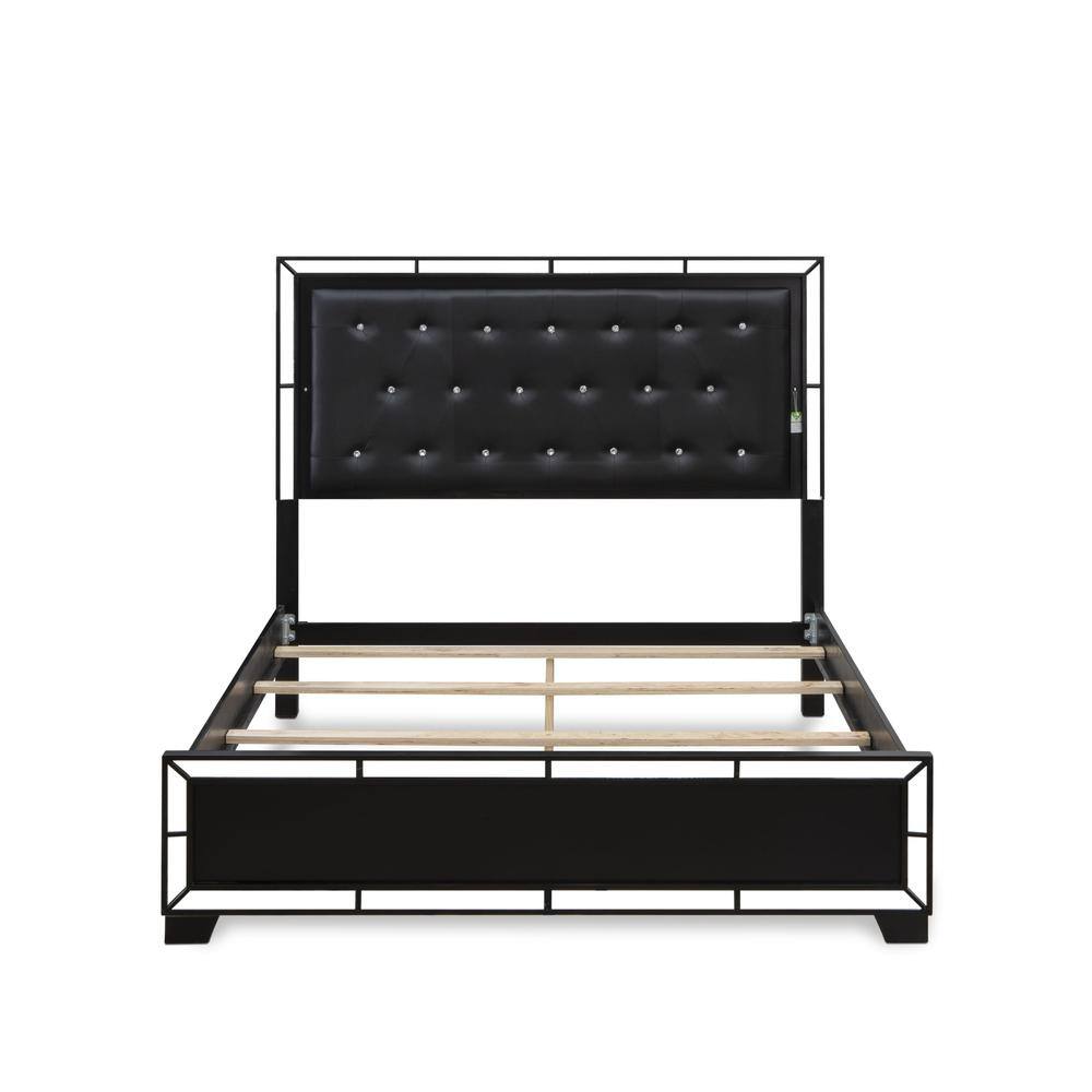 Left. East West Furniture - NE11-Q00000 Nella Platform Bed Frame with Button Tufted Headboard - Black Leather Headboard and Black Legs - Queen Size - Black.