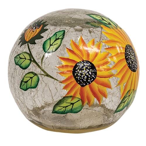 Left. BreeBe - Sunflowers Crackled Glass LED Light Orb - Multicolor.