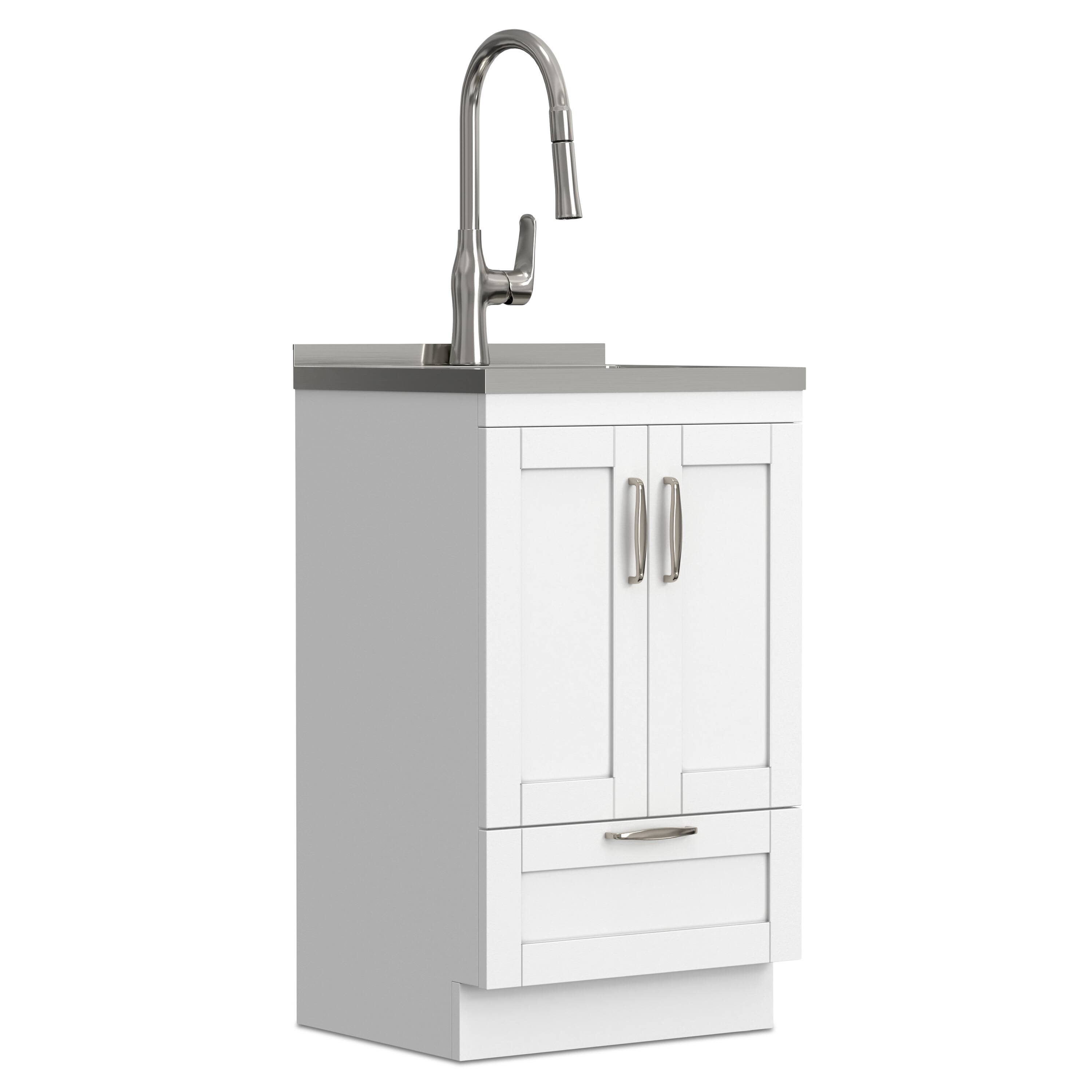 Alt View 5. Simpli Home - Reed All-In-One 20-inch Laundry Utility Sink and Cabinet - Pure White.