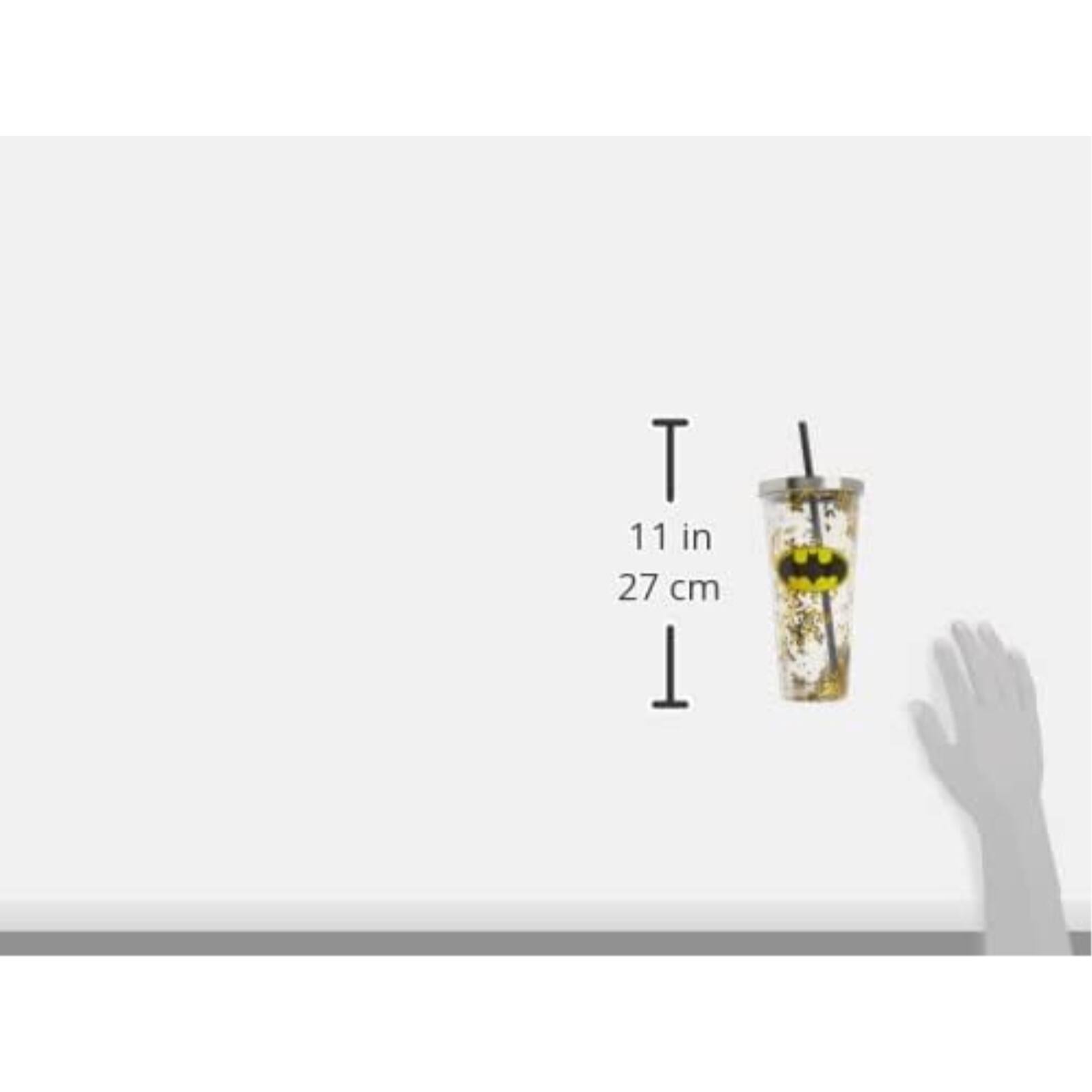 Back. Spoontiques - Spoontiques DC Comics Batman Logo Double Walled Insulated Acrylic Tumbler Glitter Cup with Straw 20 ounce - Multicolor.