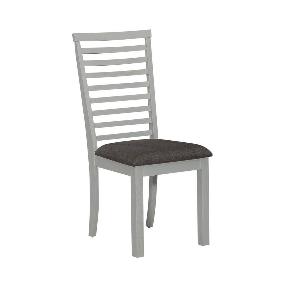 Left. Liberty Furniture Industries - Uph Ladder Back Side Chair (RTA) - Set of 2 Transitional White - Grey.