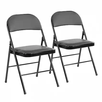 Front. AOITUN - 2 Pack Leather Padded Folding Chairs for Dining and Outdoor Events - Black.