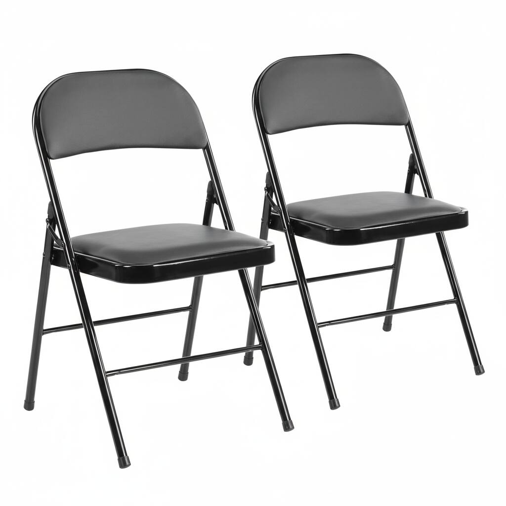 Front. AOITUN - 2 Pack Leather Padded Folding Chairs for Dining and Outdoor Events - Black.