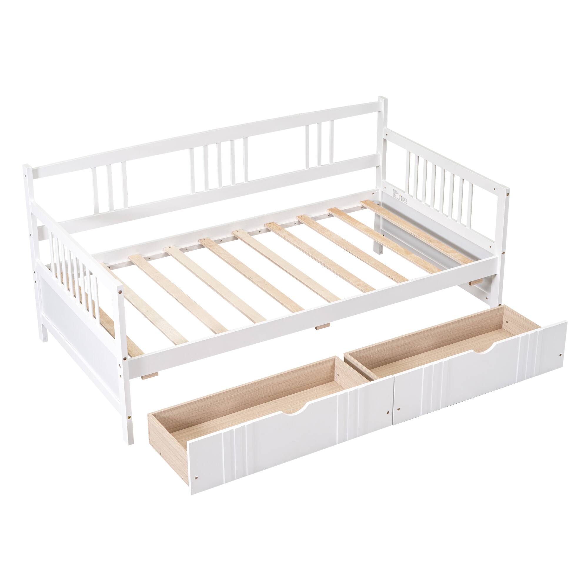 Left. Whisen - Wood Daybed with Two Storage Drawers, Multi-Functional Sofa Bed Frame - White.