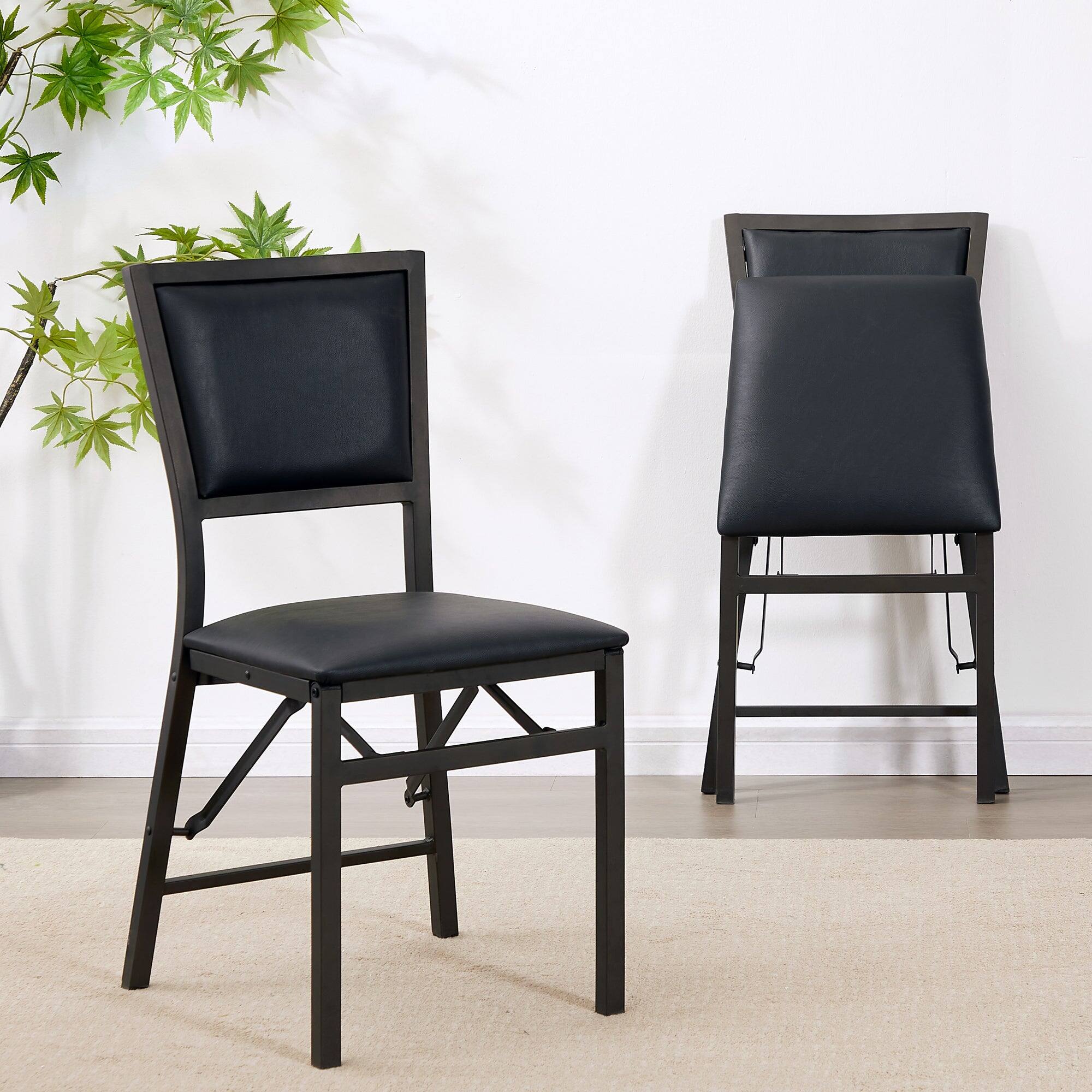 Alt View 3. Vecelo - 4-Pack PU Leather Folding Chairs - Dining Chair,300lb Capacity, Padded Seat, Space Saving Foldable Design - Black.