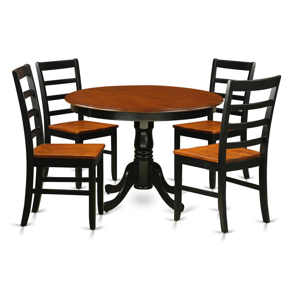 Front. East West Furniture - 5 Pc set with a Round Dinette Table and 4 Leather Kitchen Chairs in Black and Cherry - Black & Cherry.
