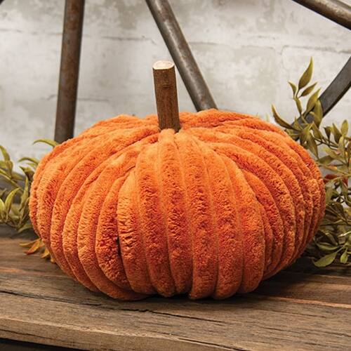 Angle. BreeBe - *Orange Ribbed Plush Large Pumpkin - Orange.