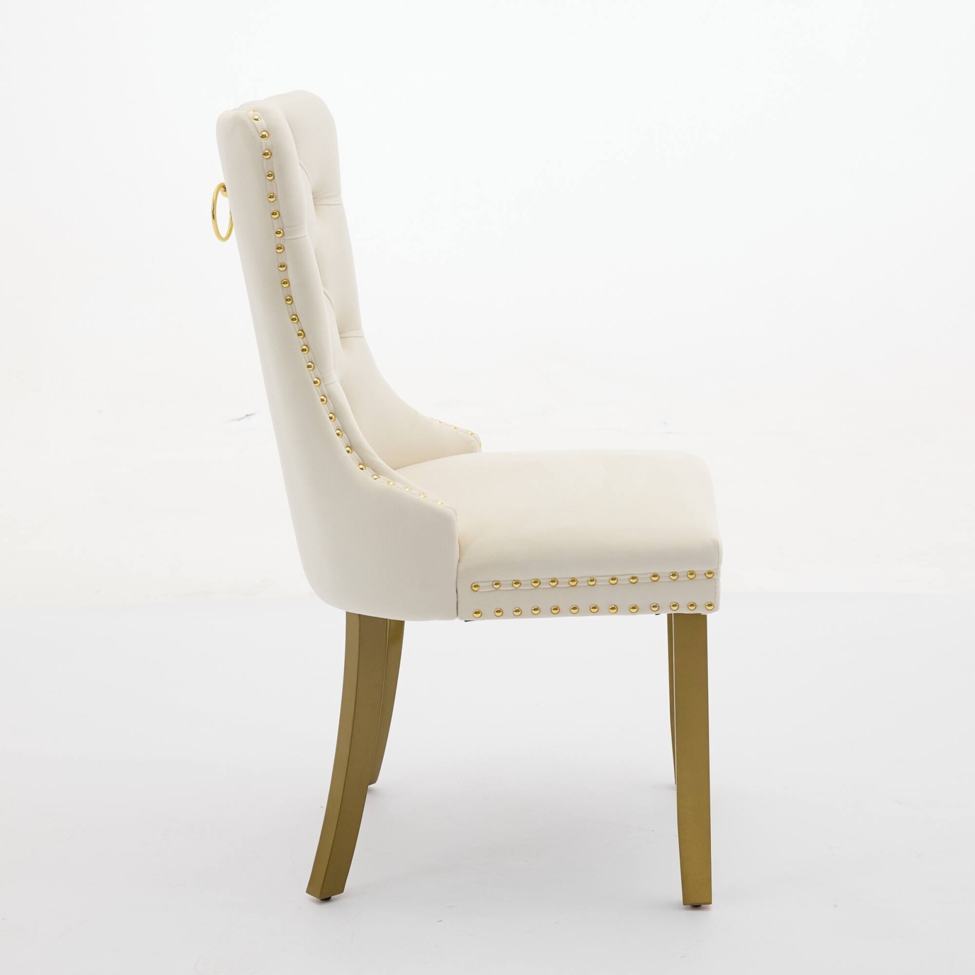 Back. GOODSILO - Modern High-End Tufted Velvet Upholstered Dining Chairs with Solid Wood Legs and Nailhead Trim, Set of 2 - Milk White.