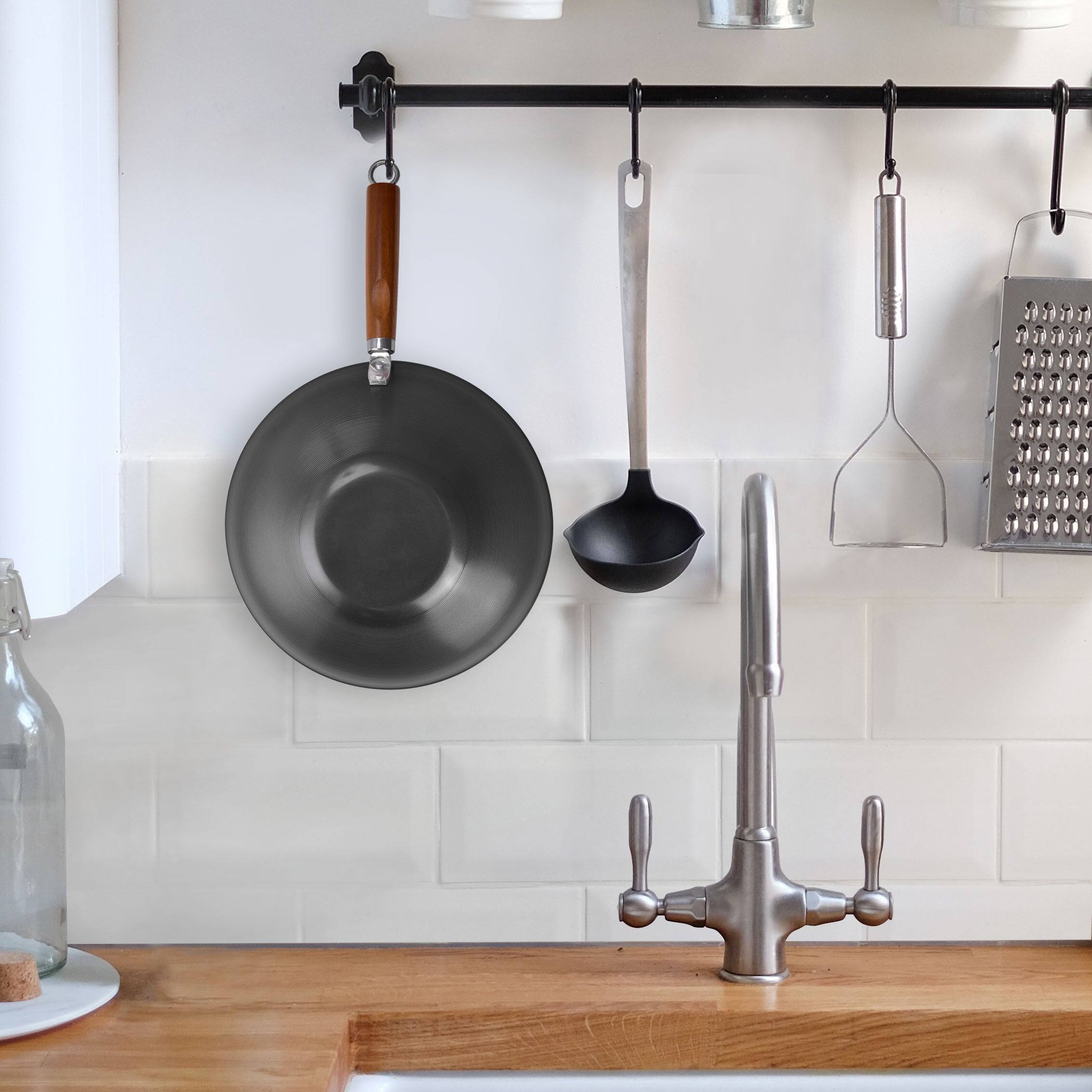 Left. Commercial Chef - COMMERCIAL CHEF 12 inch Carbon Steel Wok - Gray.