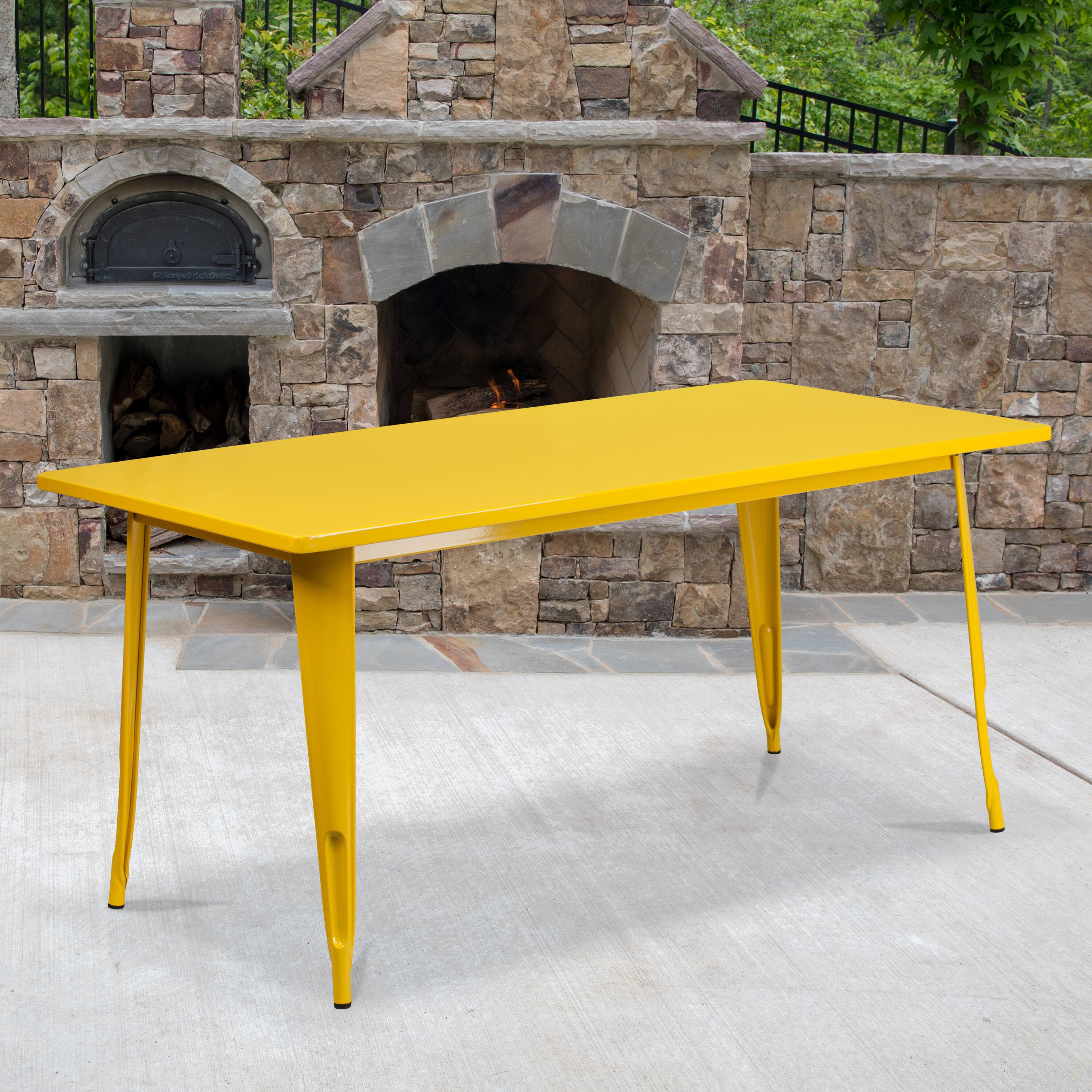 Angle. Flash Furniture - Charis Commercial Grade 31.5" x 63" Rectangular Yellow Metal Indoor-Outdoor Table - Yellow.