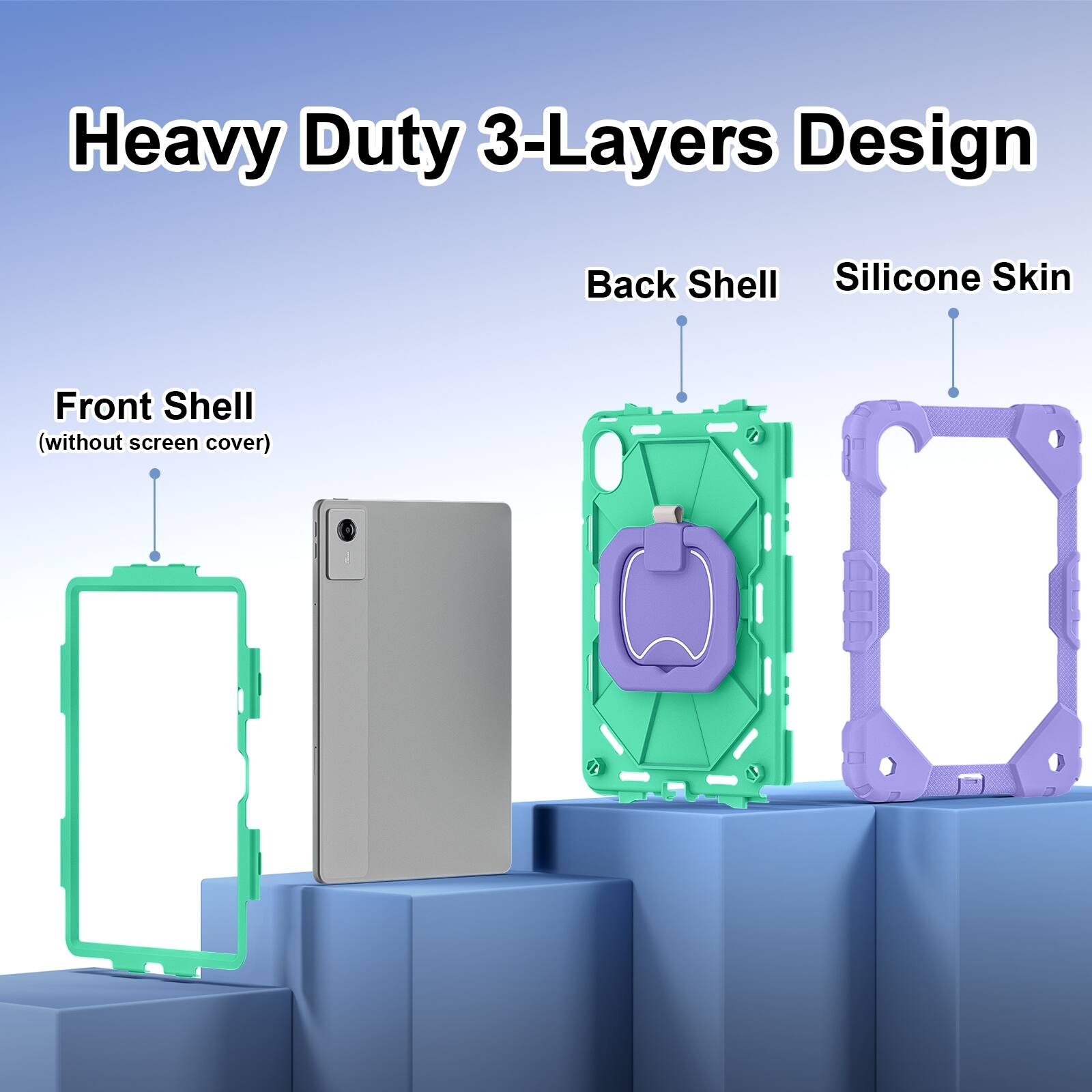 Heavy Duty 3-Layers Design

Back Shell Silicone Skin

Front Shell (without screen cover)