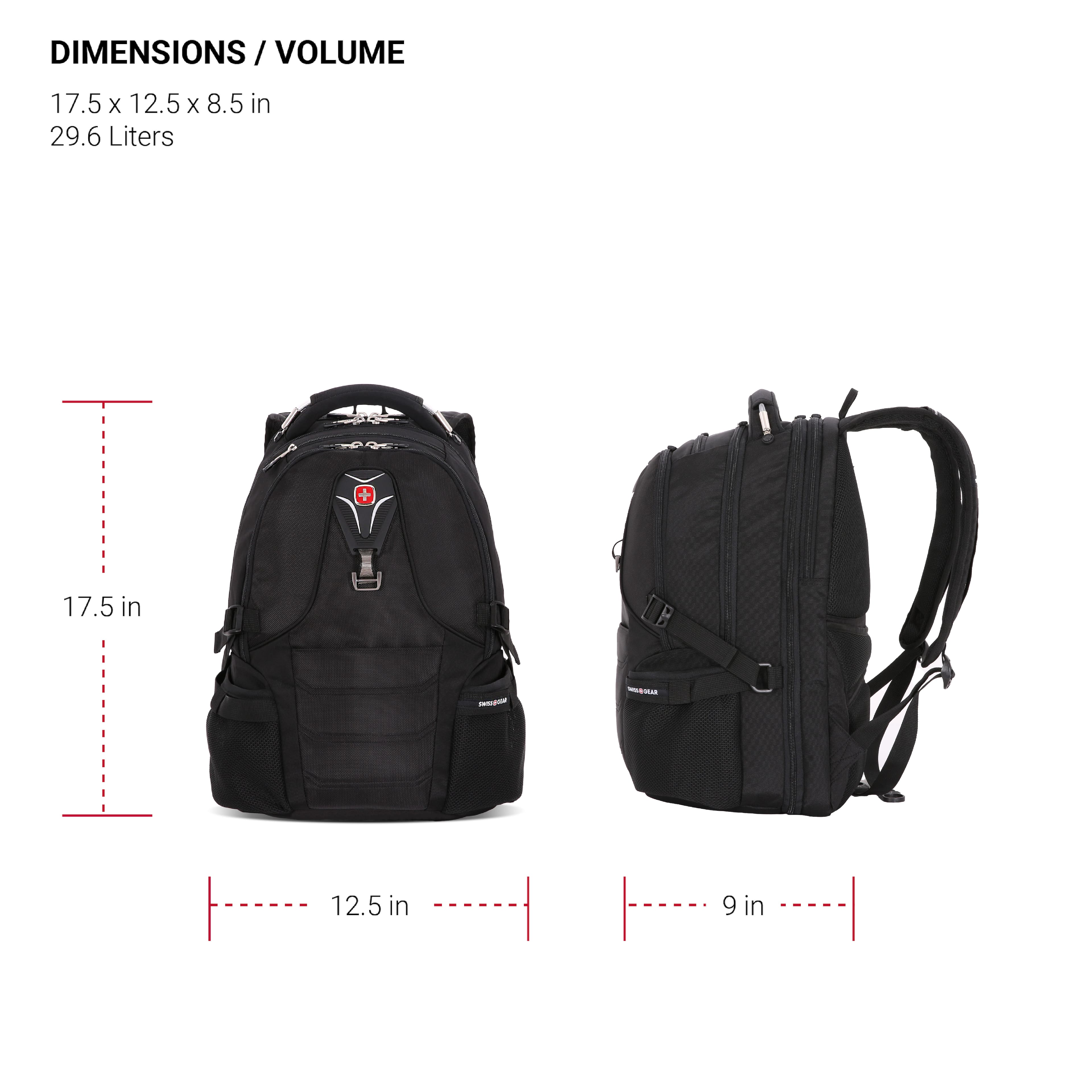 DIMENSIONS / VOLUME: 17.5 x 12.5 x 8.5 in, 29.6 Liters.