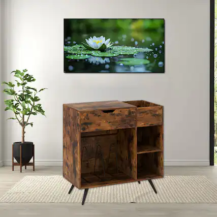 Front. Hivvago - Turntable Storage Stand with Built-In Power Station - Rustic Brown.