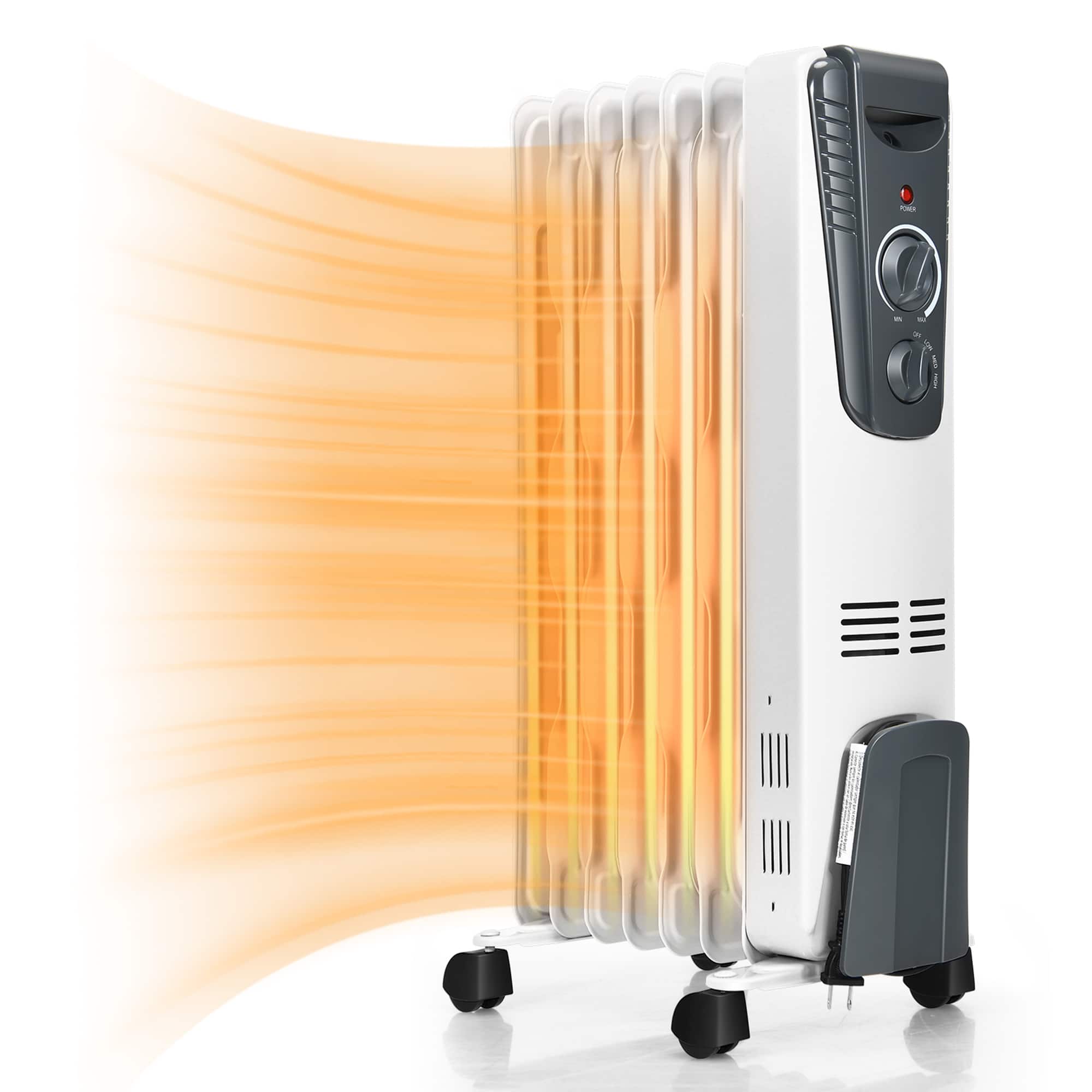 Gymax - 1500W Oil Filled Radiator Heater Portable Space Heater w/ 3 Heat Settings - White