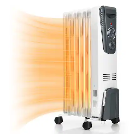 Front. Gymax - Gymax 1500W Oil Filled Radiator Heater Portable Space Heater w/ 3 Heat Settings - White.