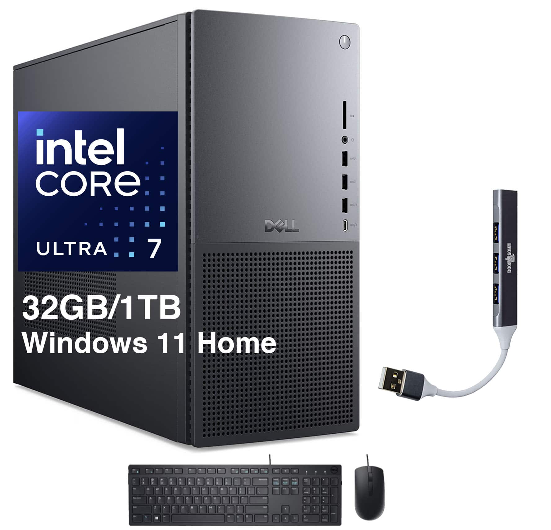 Photos - Computer Case Tower Dell -  Plus EBT2250 Desktop  w/USB Hub - Black D (Intel Ultra 7-265, 32GB DDR5, 1TB SSD, GeForce RTX 5070, Win 11 Home)