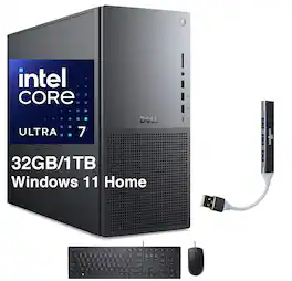 Dell - Tower Plus EBT2250 Desktop (Intel Ultra 7-265, 32GB DDR5, 1TB SSD, GeForce RTX 5070, Win 11 Home) w/USB Hub - Black