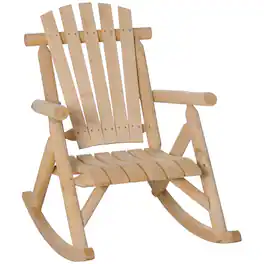 Outsunny - Outdoor Wooden Rocking Chair, Single-Person Rustic Adirondack Rocker with Slatted Seat, High Backrest - Natural Wood