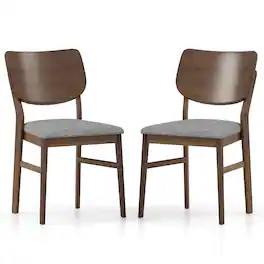 Gymax - Dining Chairs Set of 2 w/ Rubber Wood Frame Padded Seat Curved Back Living Room Grey - Walnut, Grey