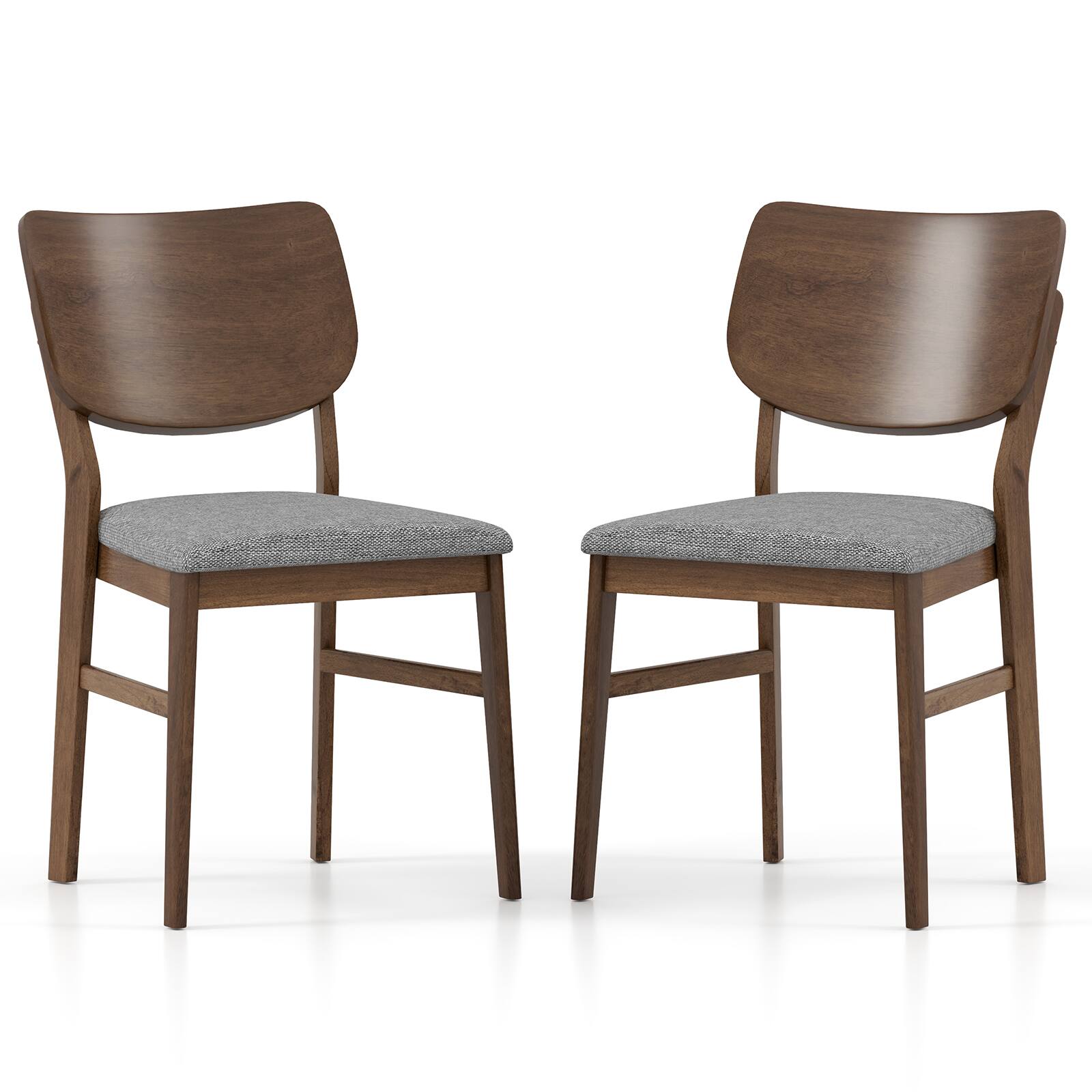 Front. Gymax - Gymax Dining Chairs Set of 2 w/ Rubber Wood Frame Padded Seat Curved Back Living Room Grey - Walnut, Grey.
