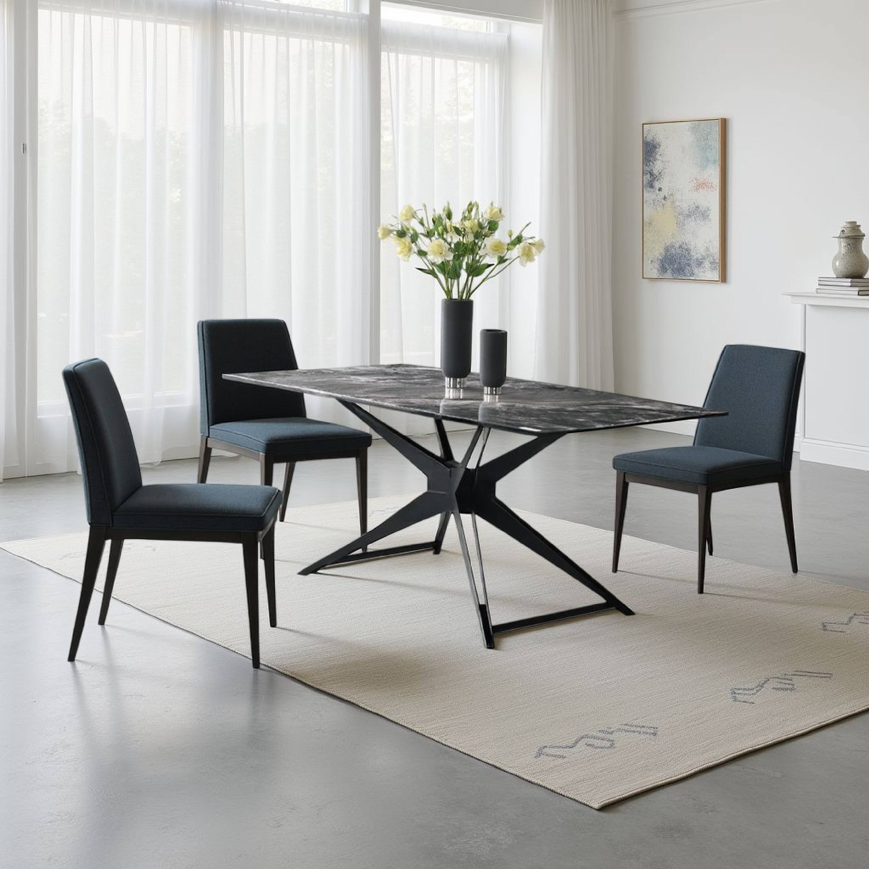 Alt View 5. Manhattan Lane - Laus Dining Table, 71 Inch Crystal Glass Top, Black Geometric Base - Black.