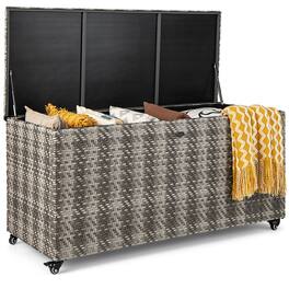 Gymax - 2-in-1 PE Wicker Outdoor Storage Box Furniture Deck Box Garden Tools - Mix Grey