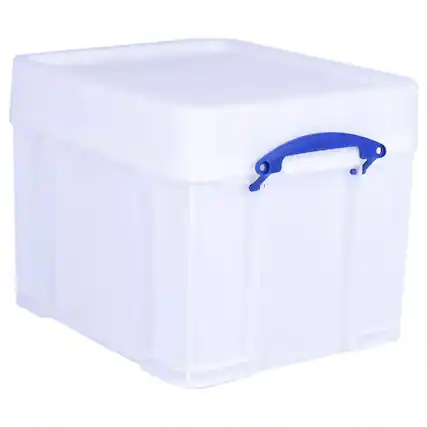 Front. Really Useful Box - Really Useful Box 35 Liter Extra Strong Plastic Storage Box with XL Lid, White - White.