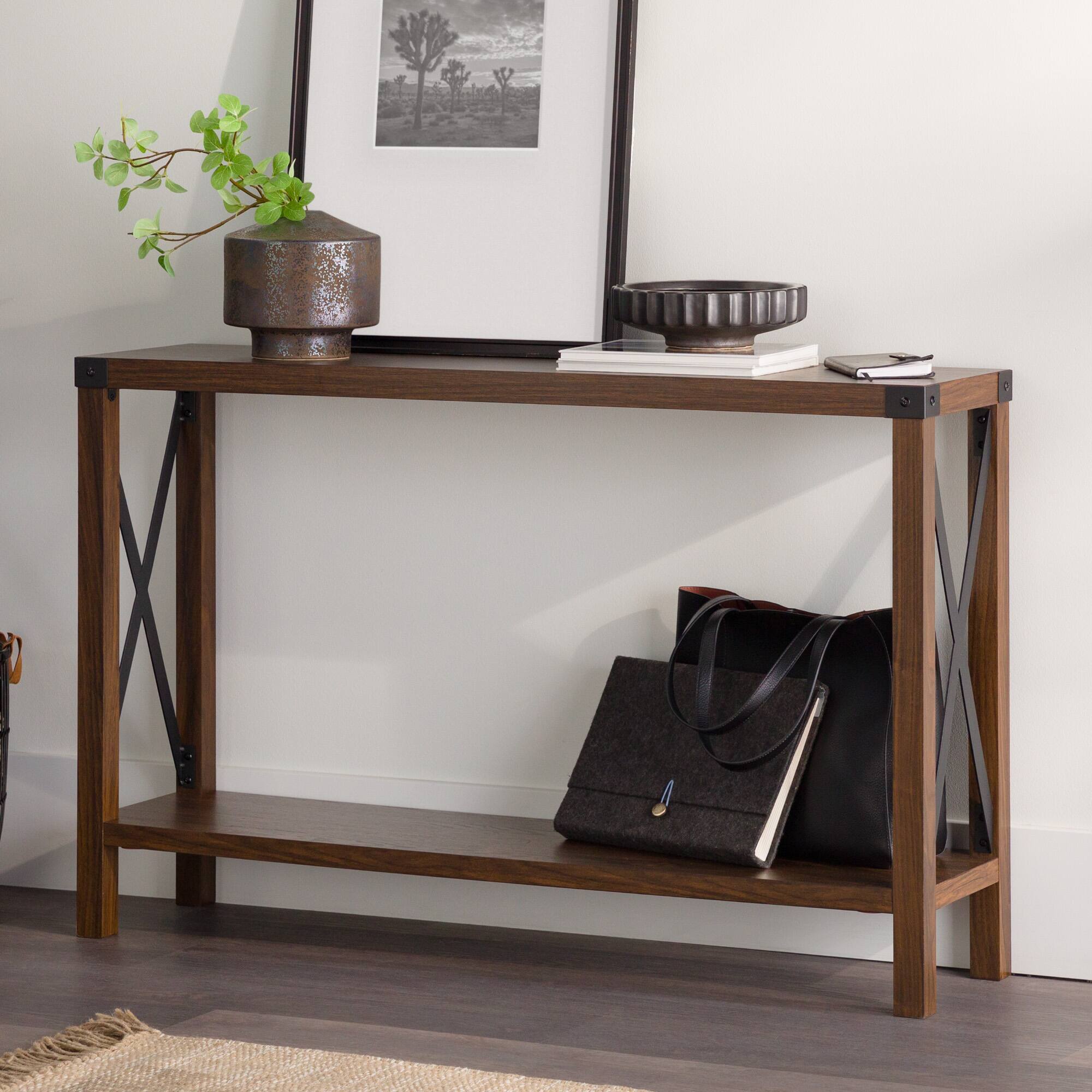 Alt View 14. Walker Edison - 46" Rustic Farmhouse Entryway Table - Dark Walnut.