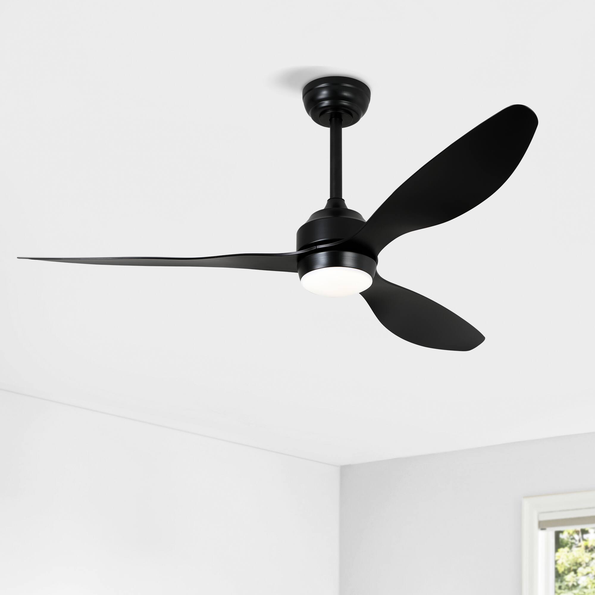 Angle. Loheer - Loheer 52 Inch Matte Black Ceiling Fan with Lights Quiet DC Motor Reversible Indoor Bedroom Patio.