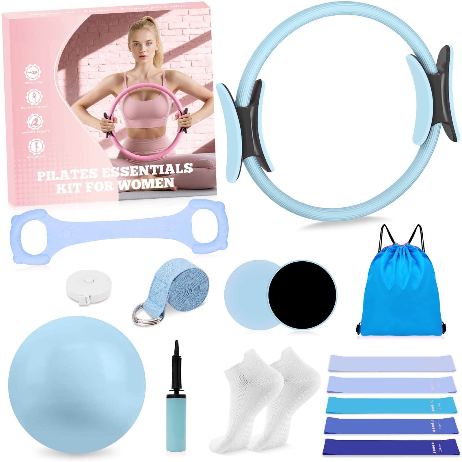 Stylel Star - Pilates Kit Women Equipment Ring Ball Resistance Bands Yoga Home Workout Fitness exercise portable For And Set With - Blue