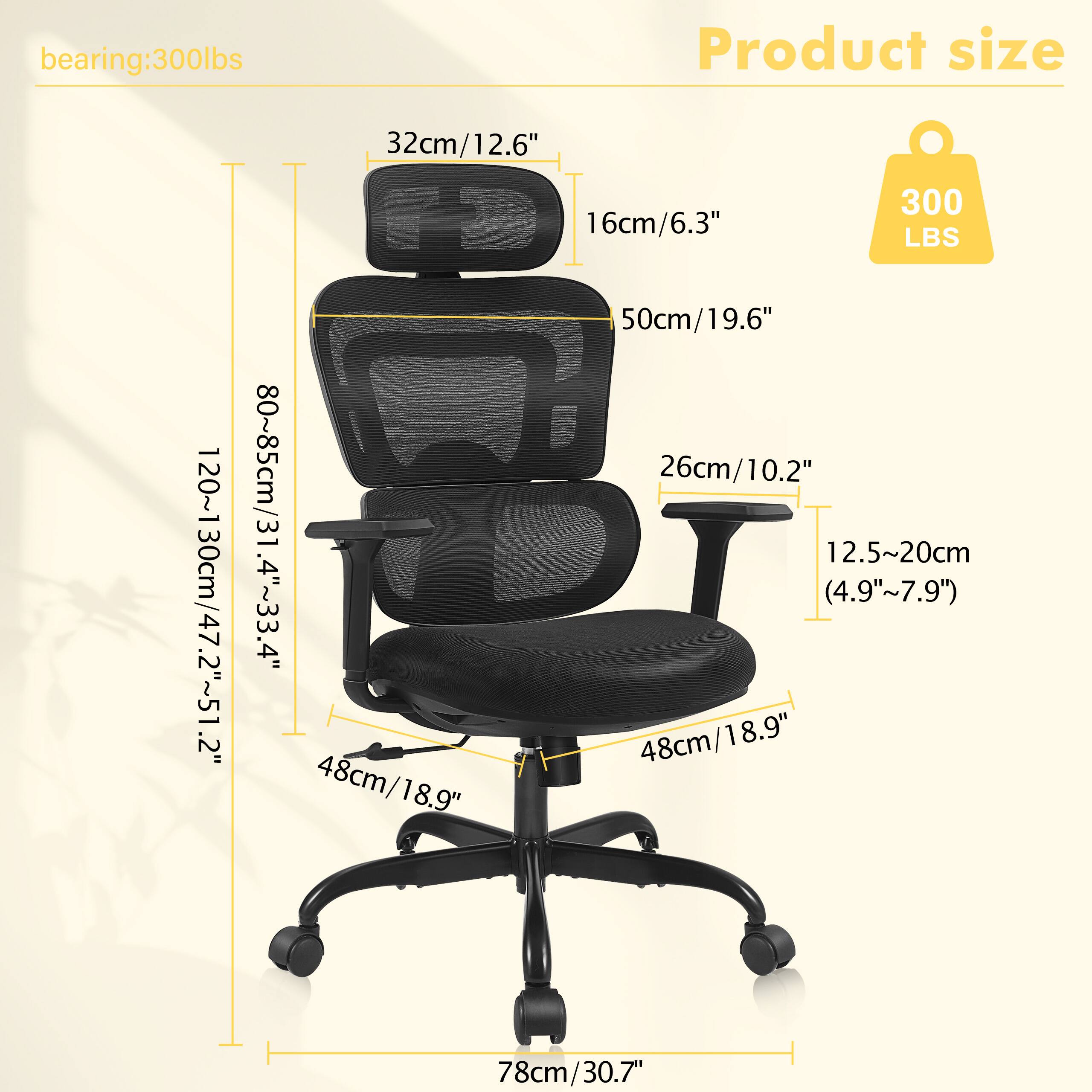bearing: 300lbs  
Product size  
32cm/12.6"  
16cm/6.3"  
50cm/19.6"  
120~130cm/47.2"~51.2"  
80~85cm/31.4"~33.4"  
26cm/10.2"  
12.5~20cm (4.9"~7.9")  
48cm/18.9"  
48cm/18.9"  
78cm/30.7"
