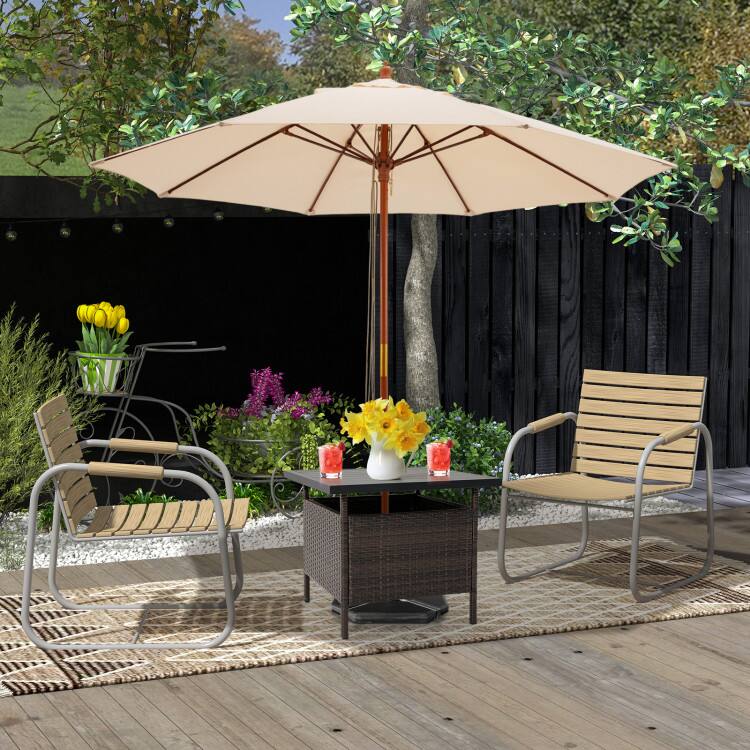 Angle. Mondawe - Square Wicker Patio Side Table w/ Umbrella Hole, Rattan Outdoor Bistro Table for Poolside Garden - Black.