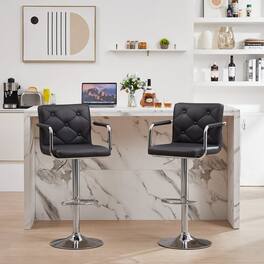 Vecelo - Set of 2 PU Leather Bar Stools with Back and Arms,Adjustable Height Bar Chairs for Kitchen/Island - Gray