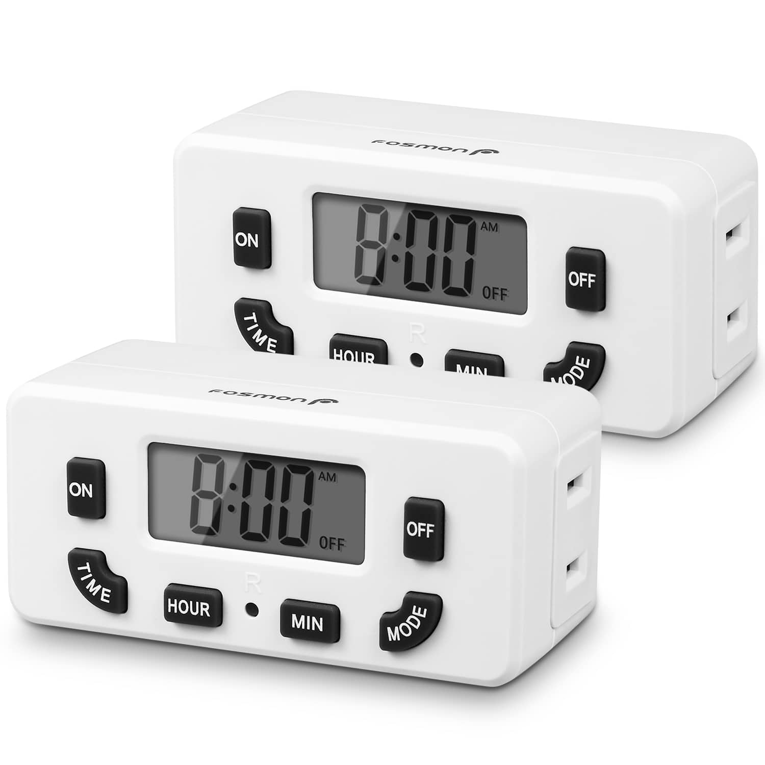 Fosmon - 2x Timer for Outlets, [ETL Listed] 24 Hour Programmable light Timer for lamps indoor, Timer Outlet for Electrical - White