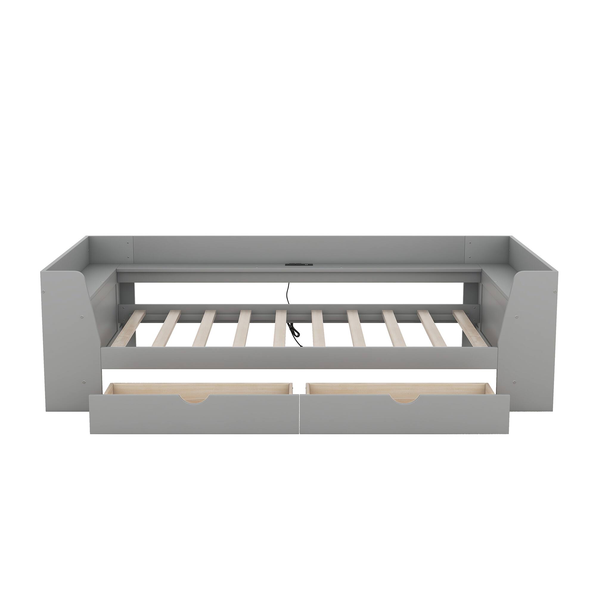 Alt View 4. Tiramisubest - Twin Size Daybed with Shelves, Drawers and Built-In Charging Station, Gray - Gray.