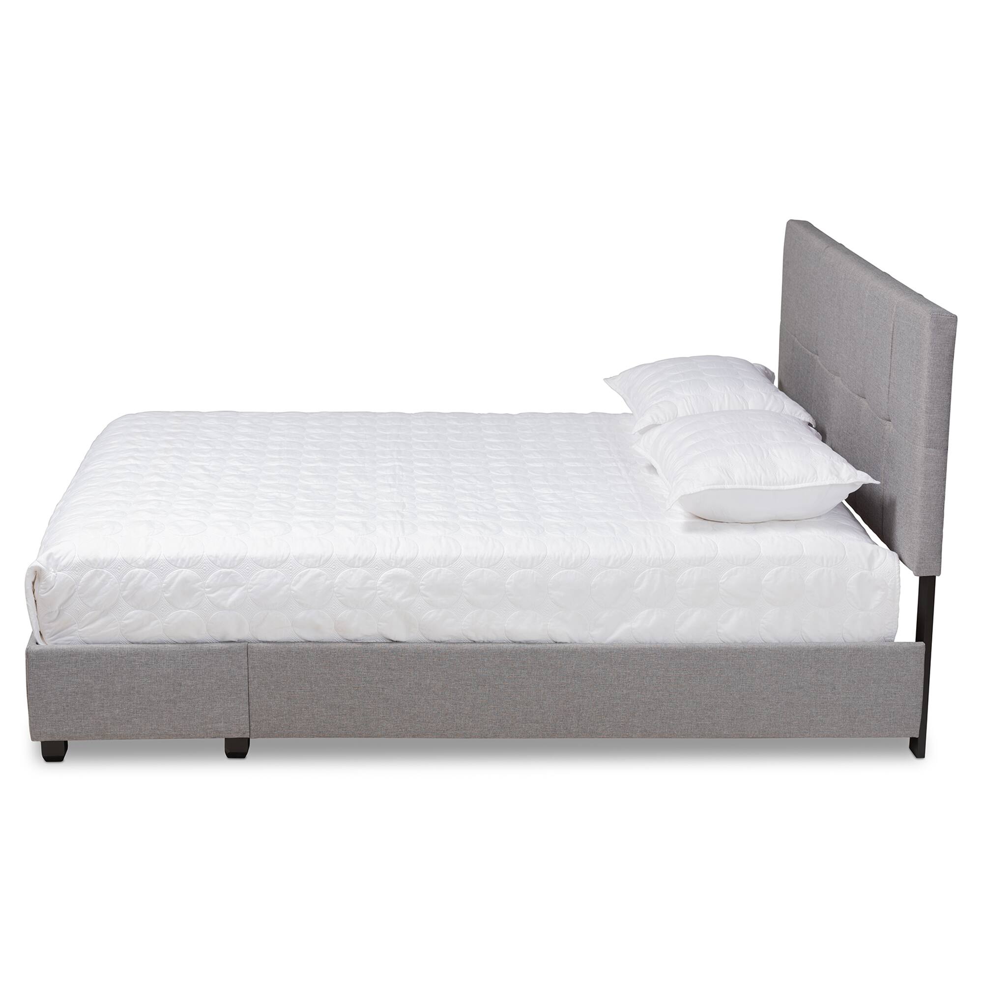 Left. Baxton Studio - Netti Fabric Upholstered 2-Drawer Queen Size Platform Storage Bed - Light Grey/Black.